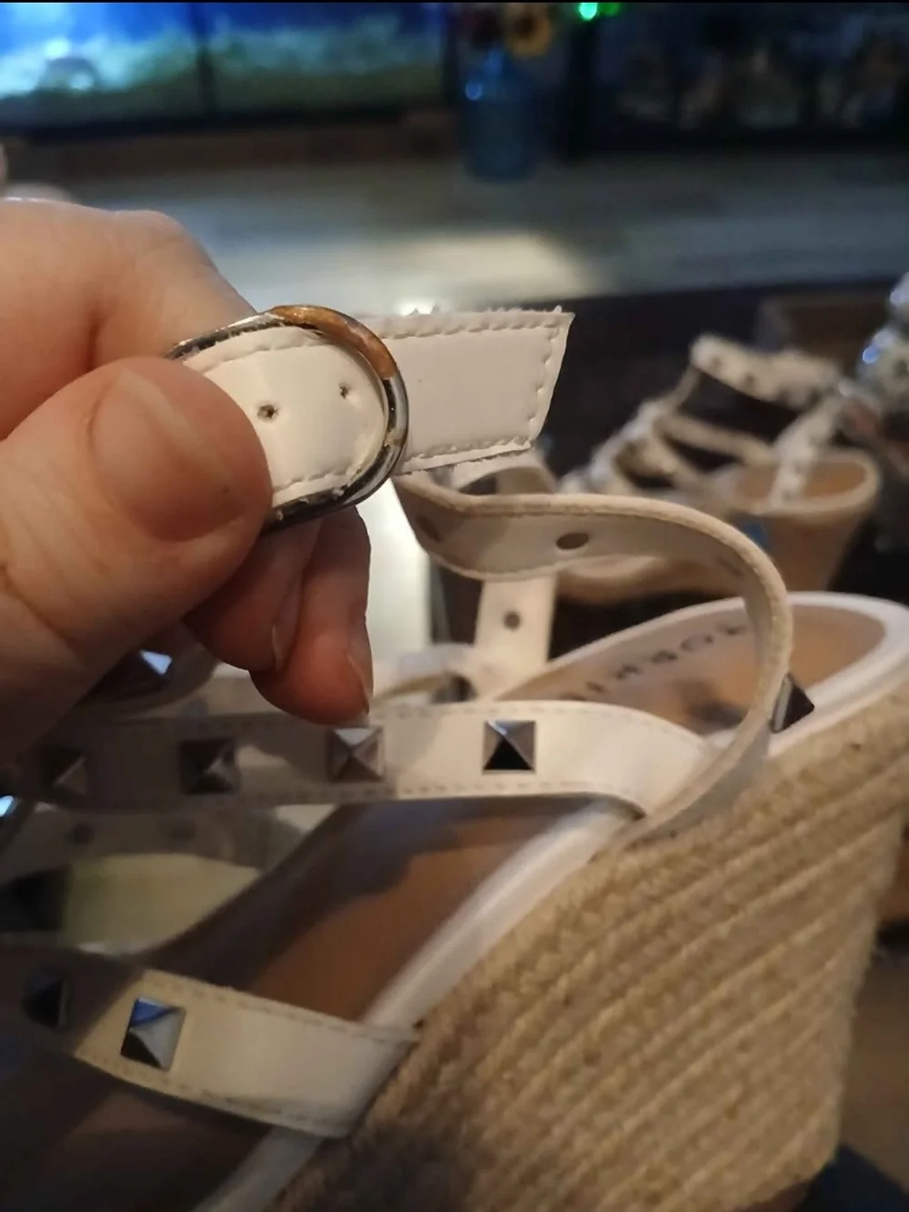 White Studded Espadrille Wedge Sandals - Women's Strappy Summer Shoes